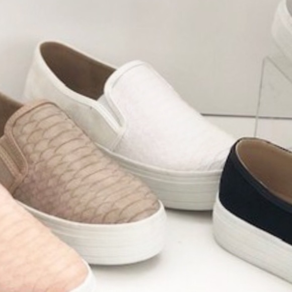 White Snakeskin Flatform Slip On Sneakers - Picture 3 of 4